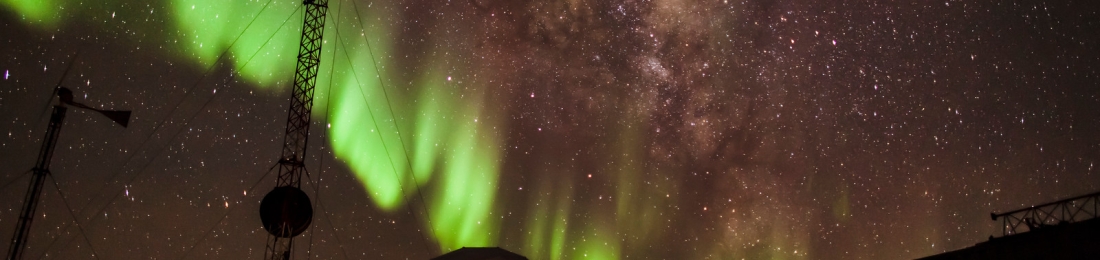 Aurora over Black Island in Antarctica