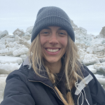 Macall in front of snow