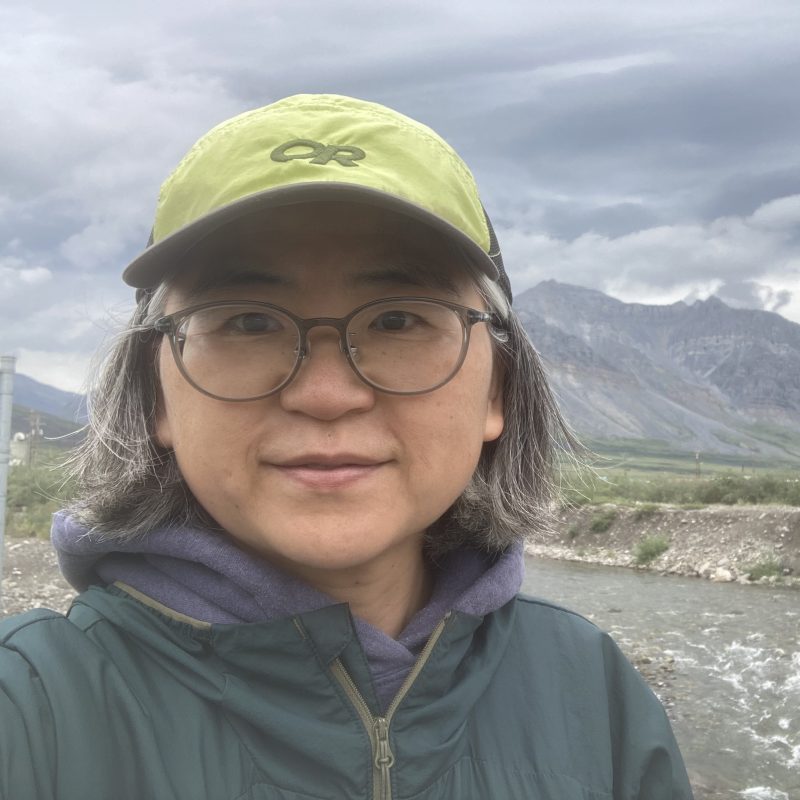 Yoko in front of mountains