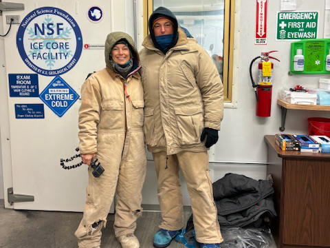 T.J. Fudge and Erika DuRoss pose together in the Ice Core Facility