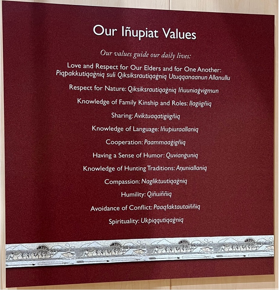 A plaque displaying the values listed in the next paragrah