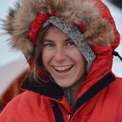 Hannah in front of snow