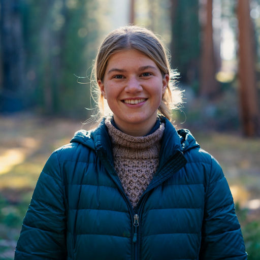 Julia in front of trees