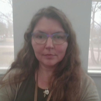 Julie wearing glasses