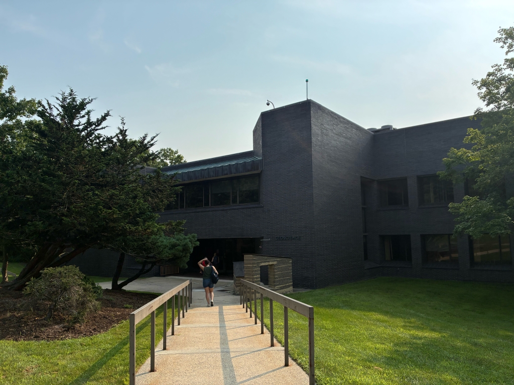 Gray brick building