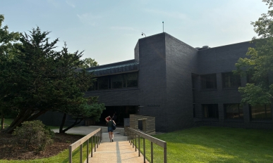 Gray brick building