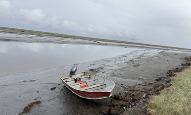 The boat we rode in to camp anchored on the cutbank.